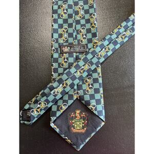 Paolo Gucci Tie Necktie 100% Silk Blue Green Check Iconic Horsebit Made In Italy